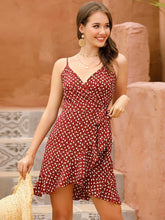 Ditsy Floral Print ruffled hem Knot Side Wrap A-line Cami Dress Polka Sai Feel